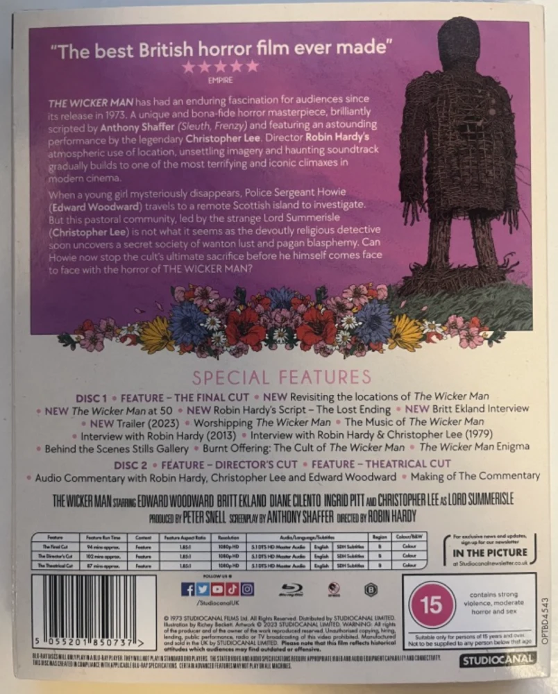 Uhrijuhla - The Wicker Man (2x Blu-ray) 3 eri versiota elokuvasta (1973)