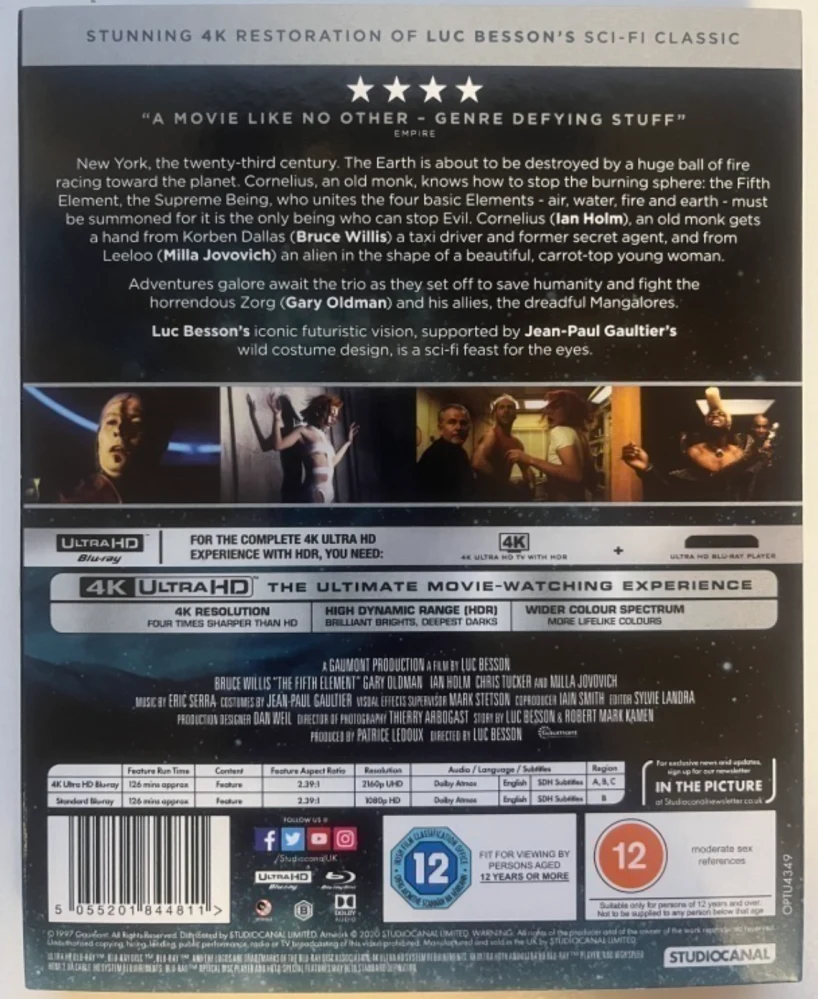 The Fifth Element (4K Ultra HD + Blu-ray) 1997 (Slipcover)