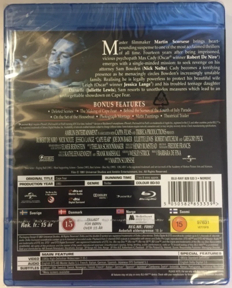 Cape Fear (1991) (Blu-ray) Robert De Niro, Nick Nolte