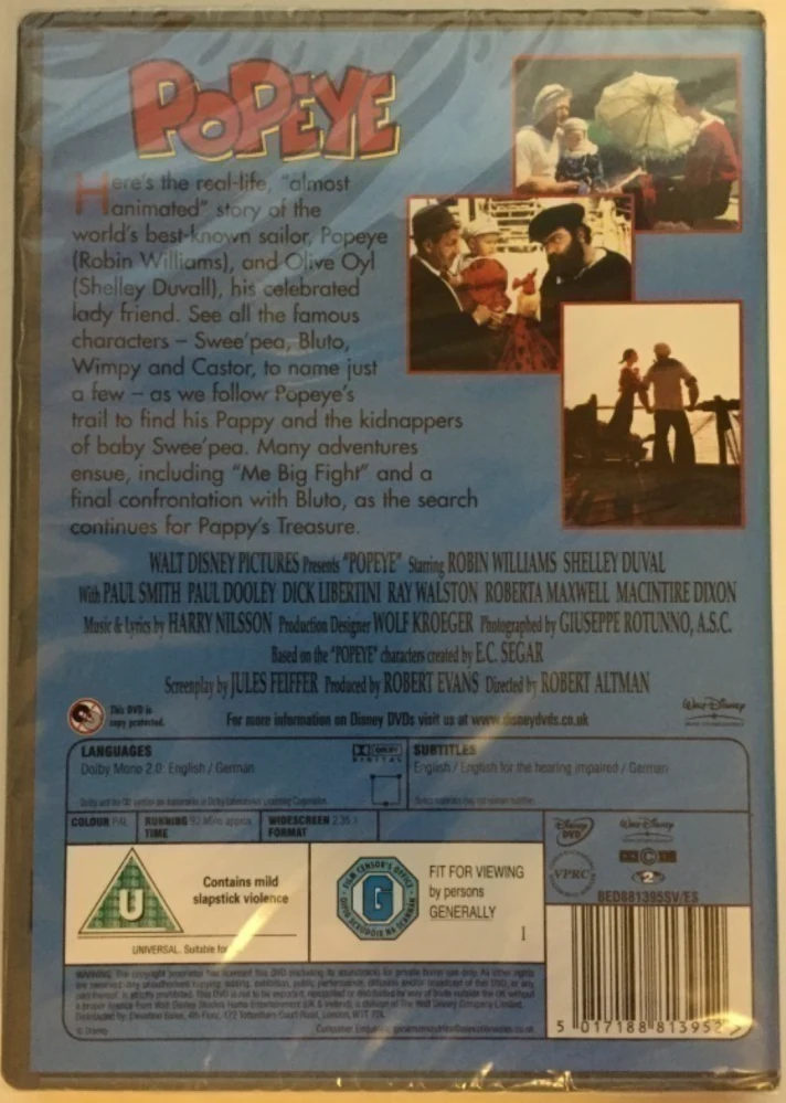 Popeye - Kippari Kalle (DVD) Robin Williams, Shelley Duvall