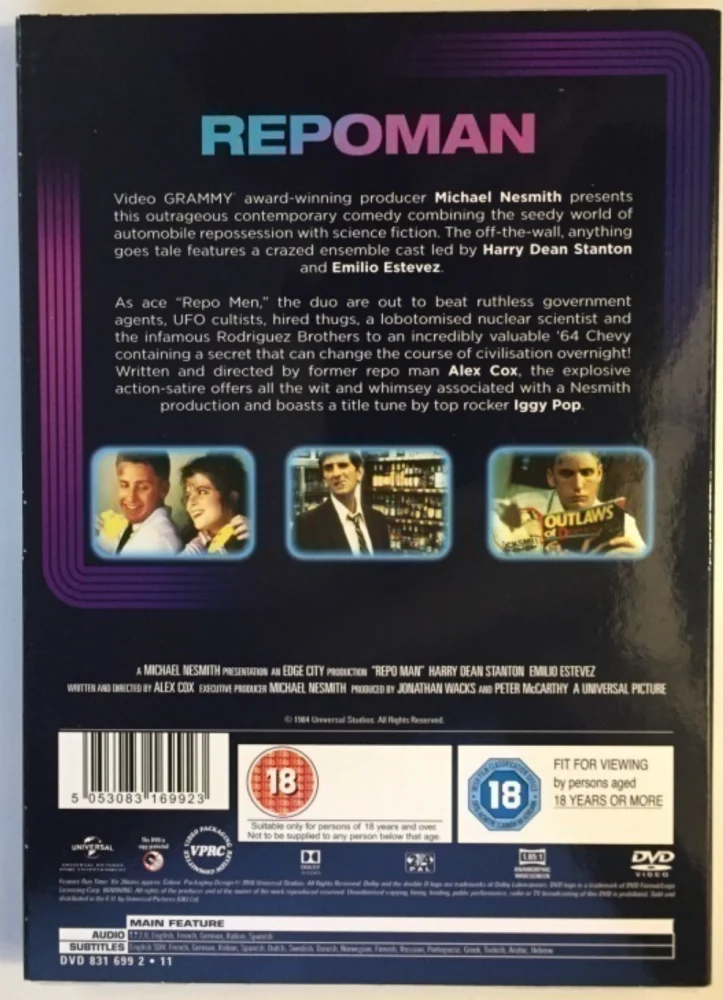Repo Man (1984) Slipcover (DVD) Emilio Estevez