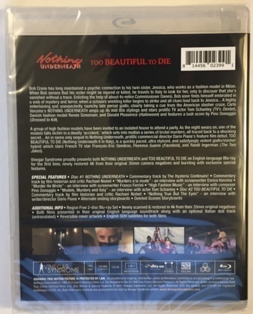 Mannekiinimurhaaja 1 & 2 (Blu-ray) Vinegar Syndrome (Nothing Underneath / Too Beautiful to Die)