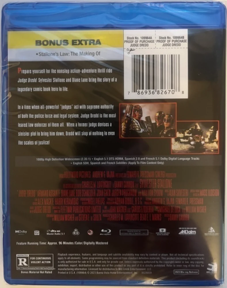Judge Dredd (Blu-ray) Sylvester Stallone, Diane Lane