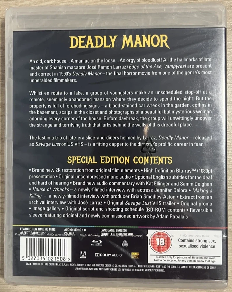 Deadly Manor [Blu-ray] Arrow