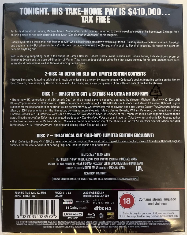 Suurkaupungin lait - Thief - Limited Edition (4K UHD + Blu-ray) Arrow