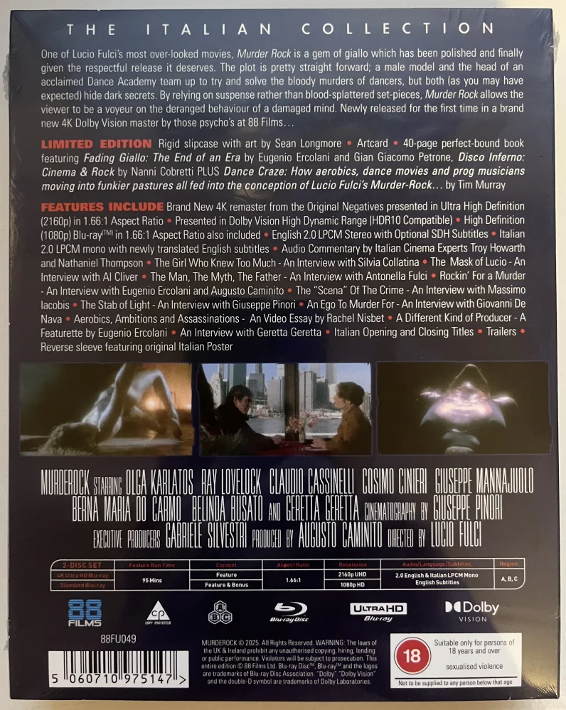 Murder Rock - Deluxe Limited Edition [UHD + Blu-ray] (The Italian Collection 89) Kuoleman tanssi (1984) Murder-Rock: Dancing Death / Murderock - Uccide a passo di danza