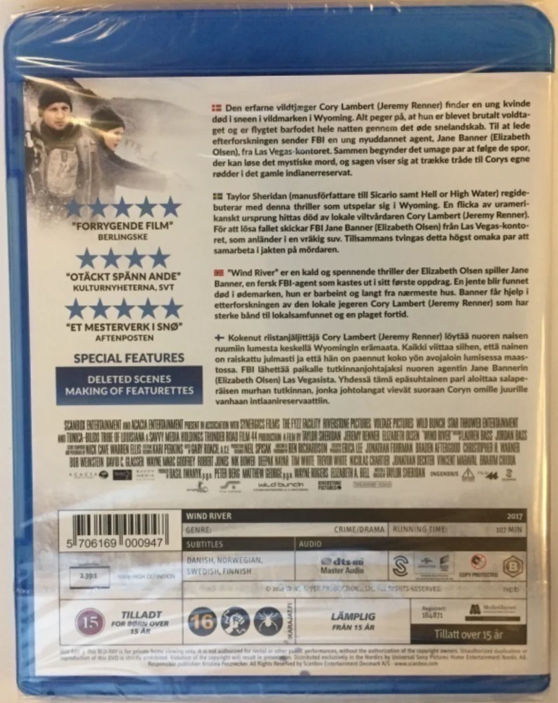 Wind River (Blu-ray) Jeremy Renner, Elizabeth Olsen