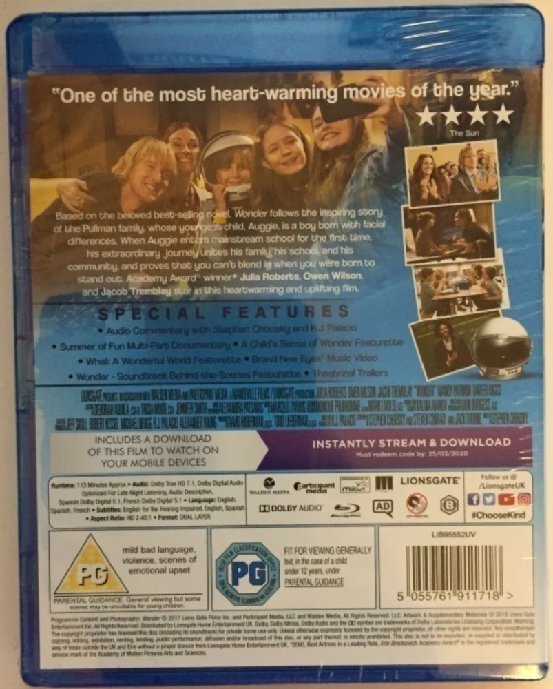 Wonder (Blu-ray) 2017 (Julia Roberts, Owen Wilson) IMDb 7,9
