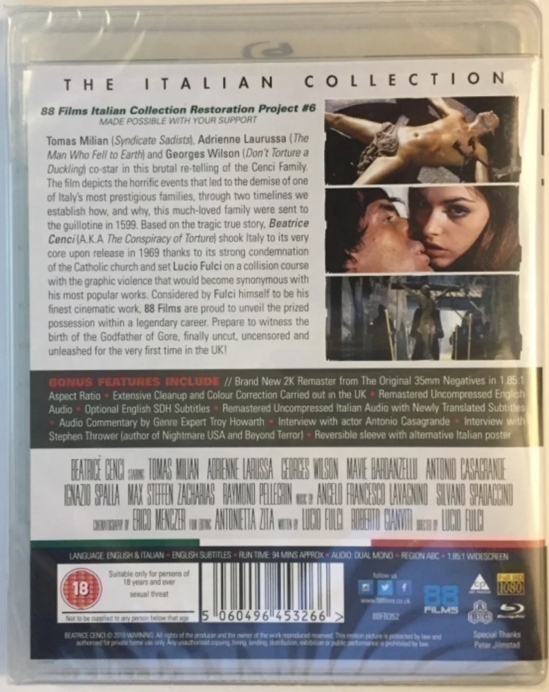 Beatrice Cenci (Blu-ray) 1969 (Italian 55#) Lucio Fulci (Die Nackte und der Kardinal / The Conspiracy of Torture)