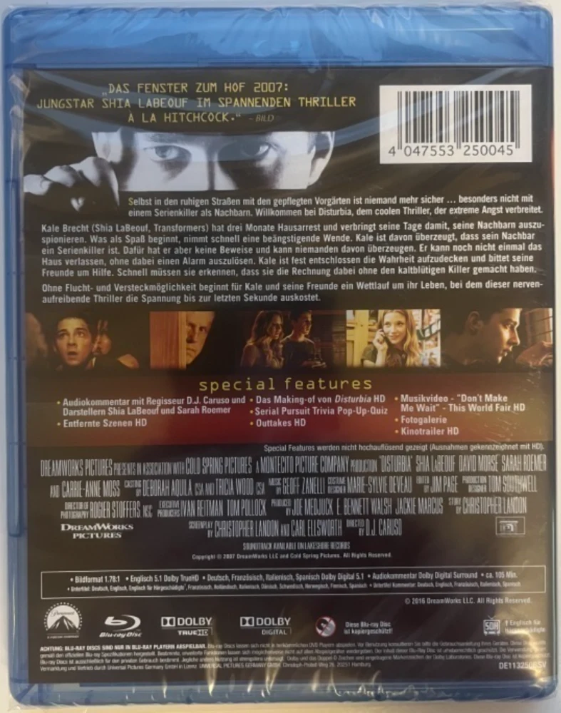 Paranoia - Disturbia (Blu-ray) 2007 (Ohjaus D.J. Caruso)