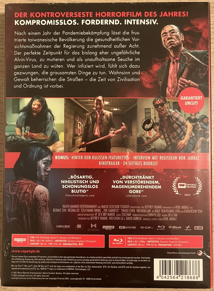 The Sadness (uncut) 2-Disc Limited Collector's Edition in Mediabook (Ultra HD + Blu-ray)