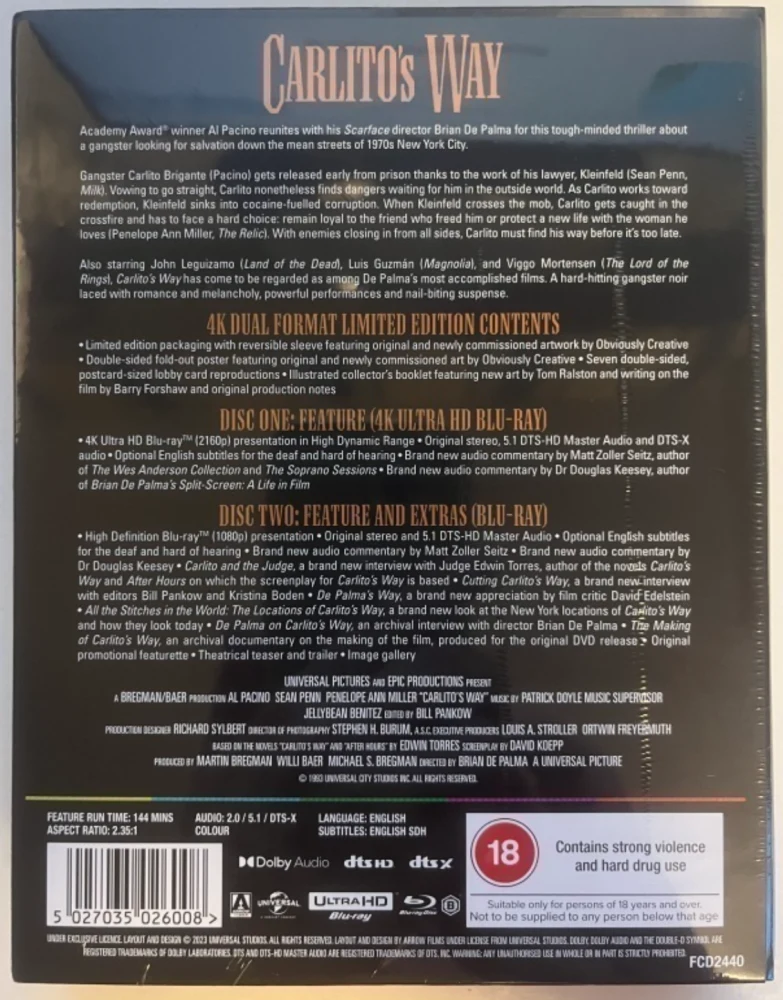 Carlitos Way (1993) Limited Edition (4K UHD + Blu-ray) Arrow