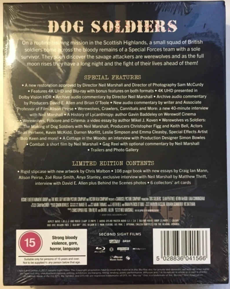 Dog Soldiers: Limited Edition (4K Ultra HD + Blu-Ray) Second Sight