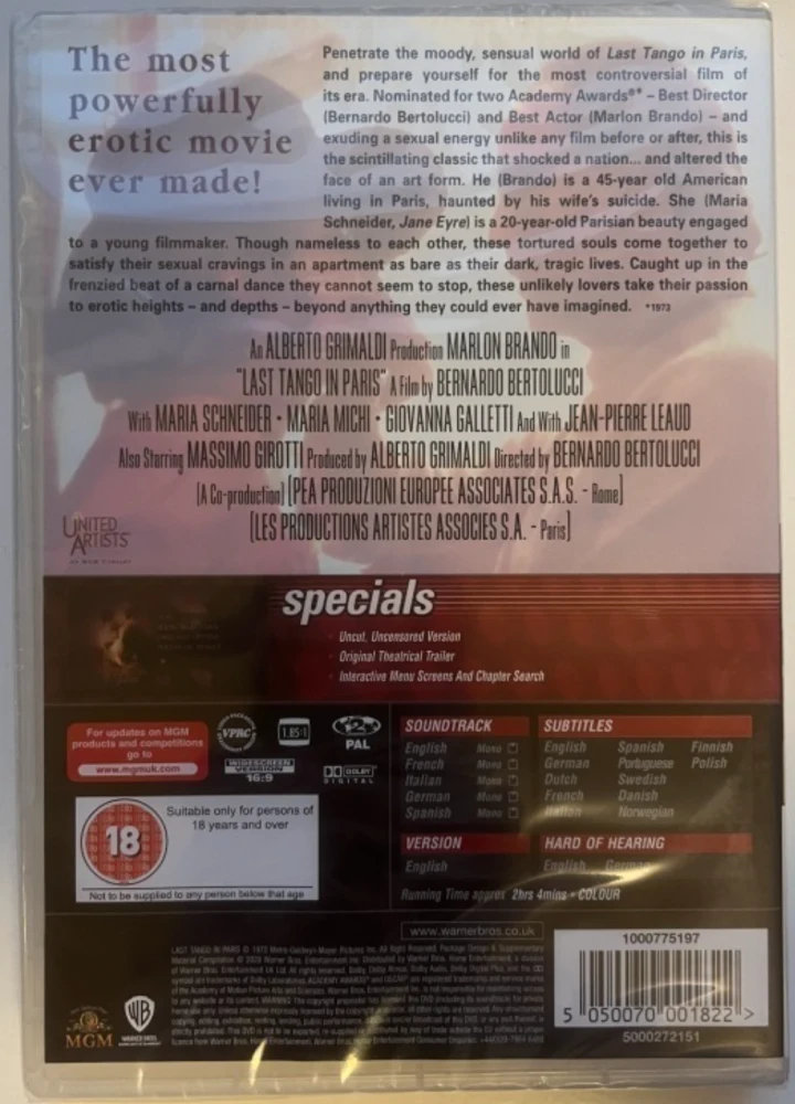 Viimeinen tango Pariisissa - Last Tango In Paris (DVD) Ultimo tango a Parigi | Uncut Version