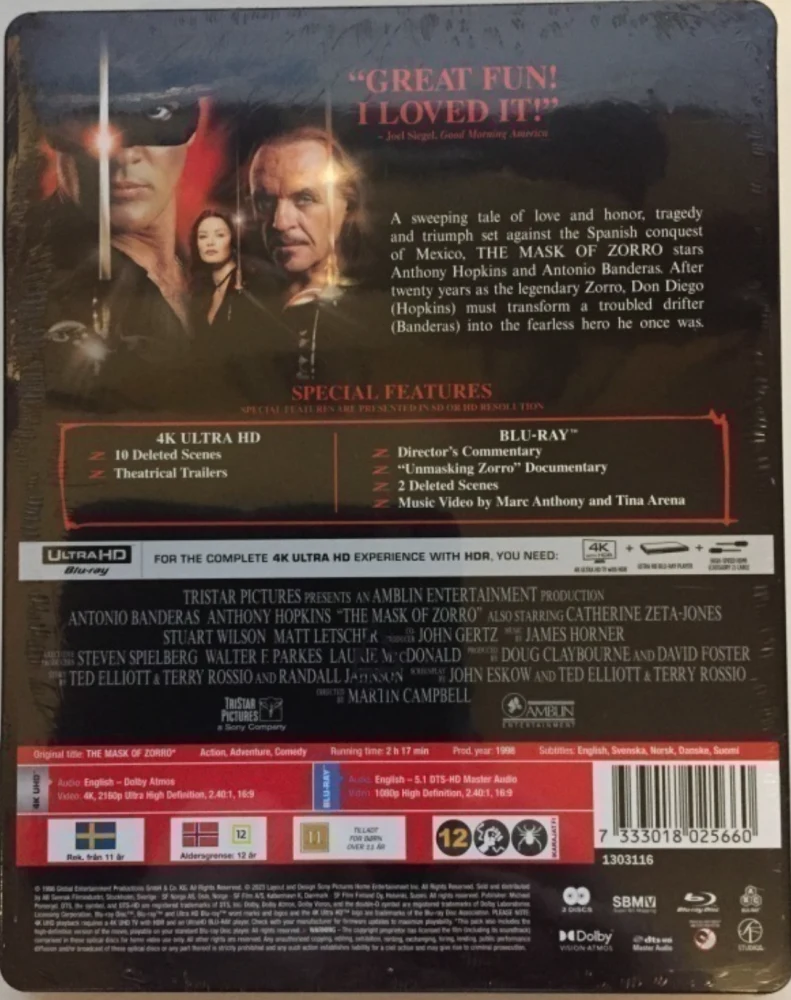 Zorron naamio - The Mask of Zorro (1998)  Limited Edition Steelbook (4K UHD + Blu-ray) (25th anniversary)