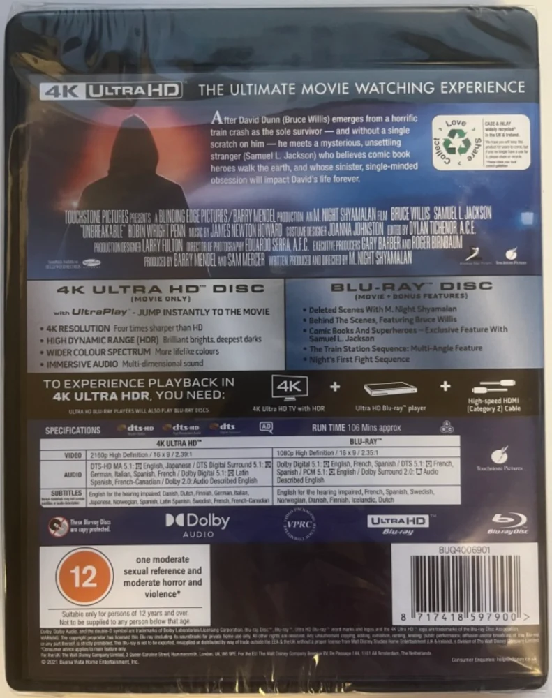 Särkymätön - Unbreakable (4K Ultra HD + Blu-ray) 2000