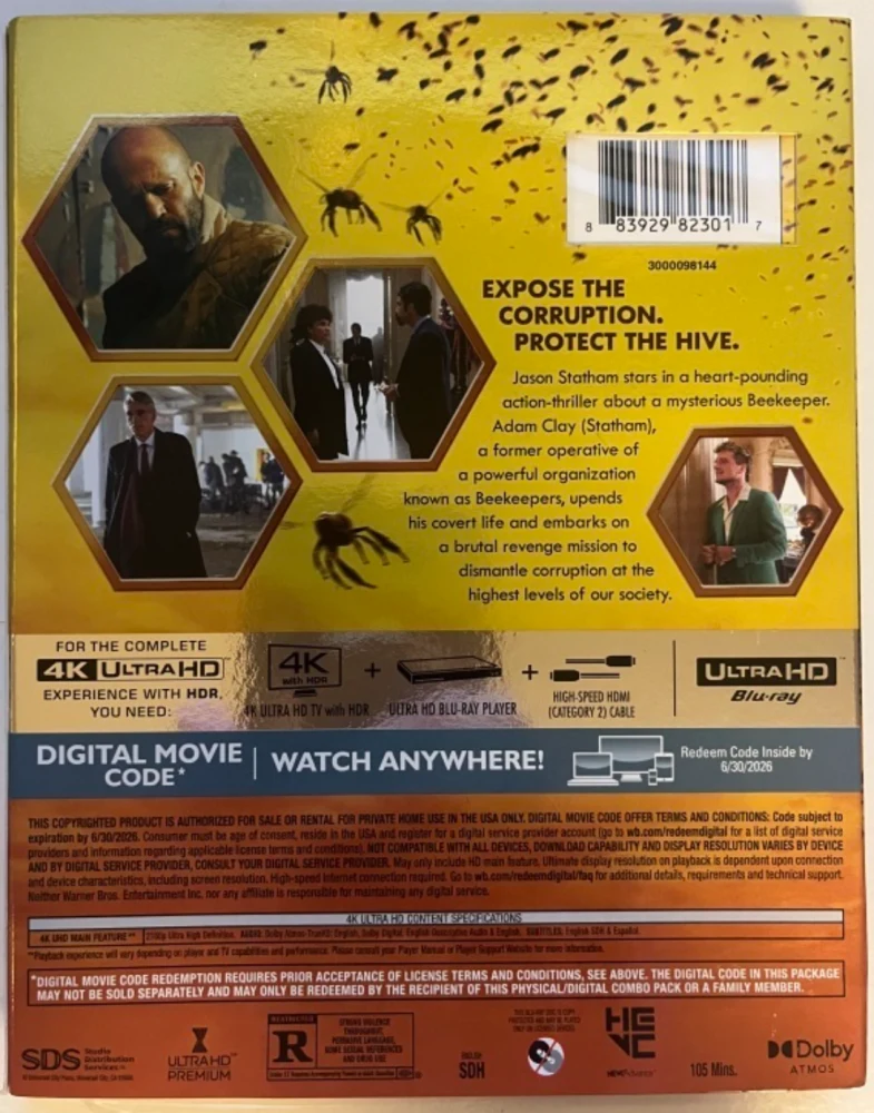 The Beekeeper (4K UHD) Jason Statham (2024) Slipcover
