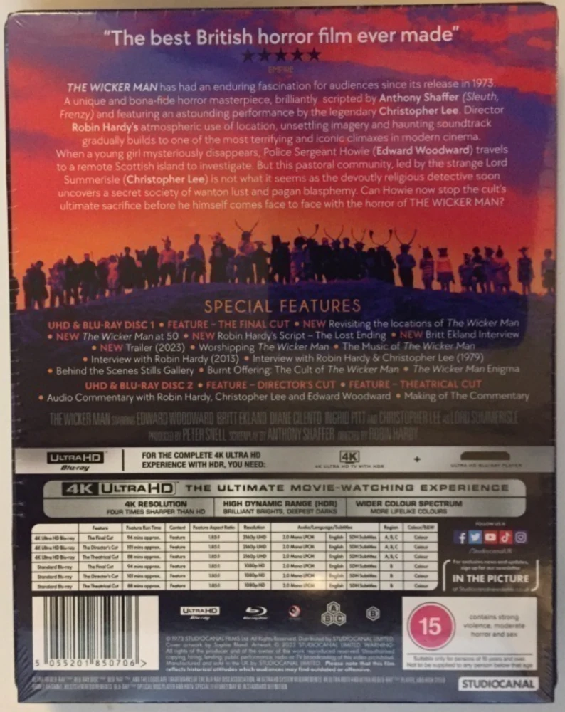 Uhrijuhla - The Wicker Man (1973) 50th Anniversary Steelbook (2 4K Ultra HD +2 Blu-ray) Limited Edition (1 Movie, 3 Cuts)