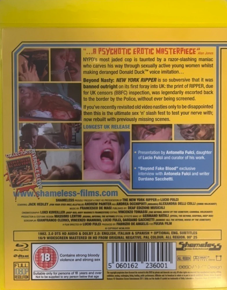 Viiltäjä / The New York Ripper / Lo squartatore di New York (Blu-ray) Numero 01# (Shameless Fan Edition)