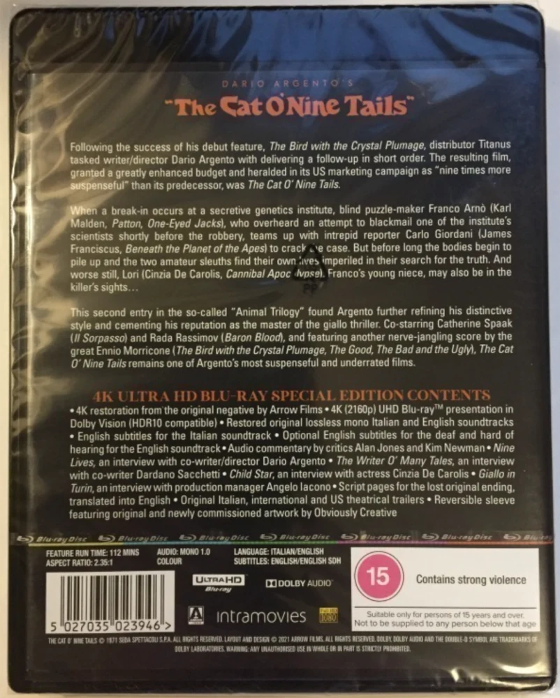Hiipivä kauhu - The Cat O'Nine Tails (4K Ultra HD) Il gatto a nove code (ARROW)