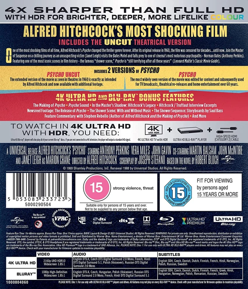 Psycho (4K Ultra HD + Blu-ray) Alfred Hitchcock (1960)
