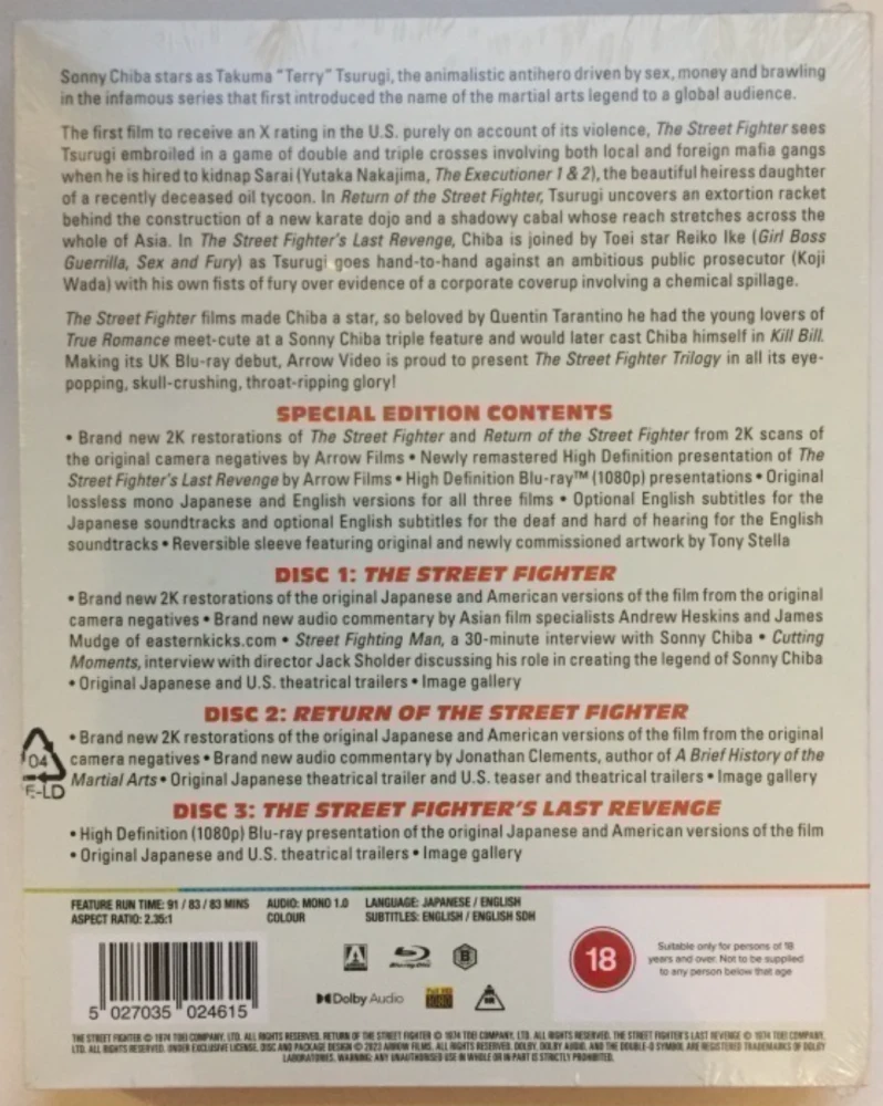 The Street Fighter - Trilogia (1974) (3 Blu-ray) Limited Edition - mukana slipcover ja vihkonen