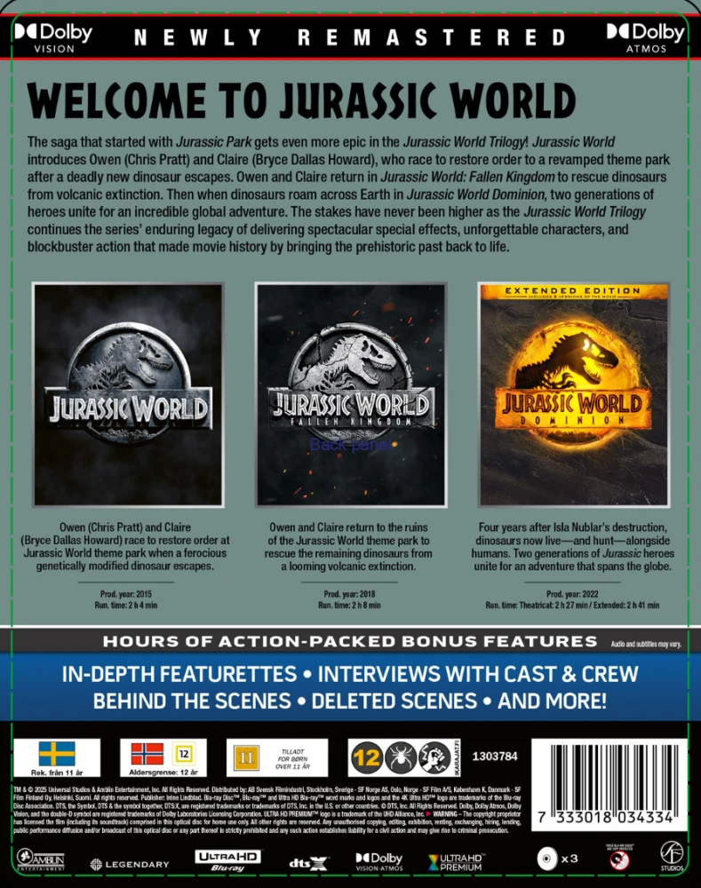 Jurassic World - Trilogia (2015 - 2022) Limited Edition Steelbook (3x 4K Ultra HD) Jurassic World / Jurassic World: Fallen Kingdom / Jurassic World: Dominion