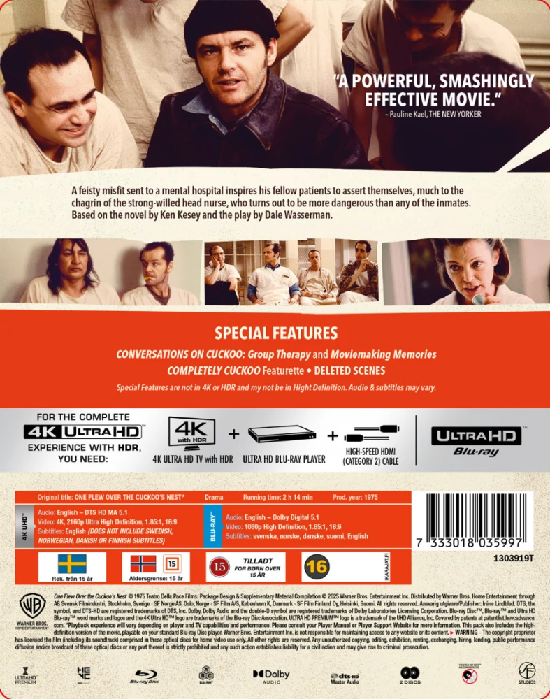 Yksi lensi yli käenpesän - One Flew Over The Cuckoo's Nest - Limited Edition Steelbook (4K Ultra HD + Blu-ray) (Nordic)