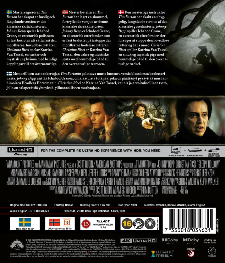 Päätön ratsumies - Sleepy Hollow (4K Ultra HD) Johnny Depp