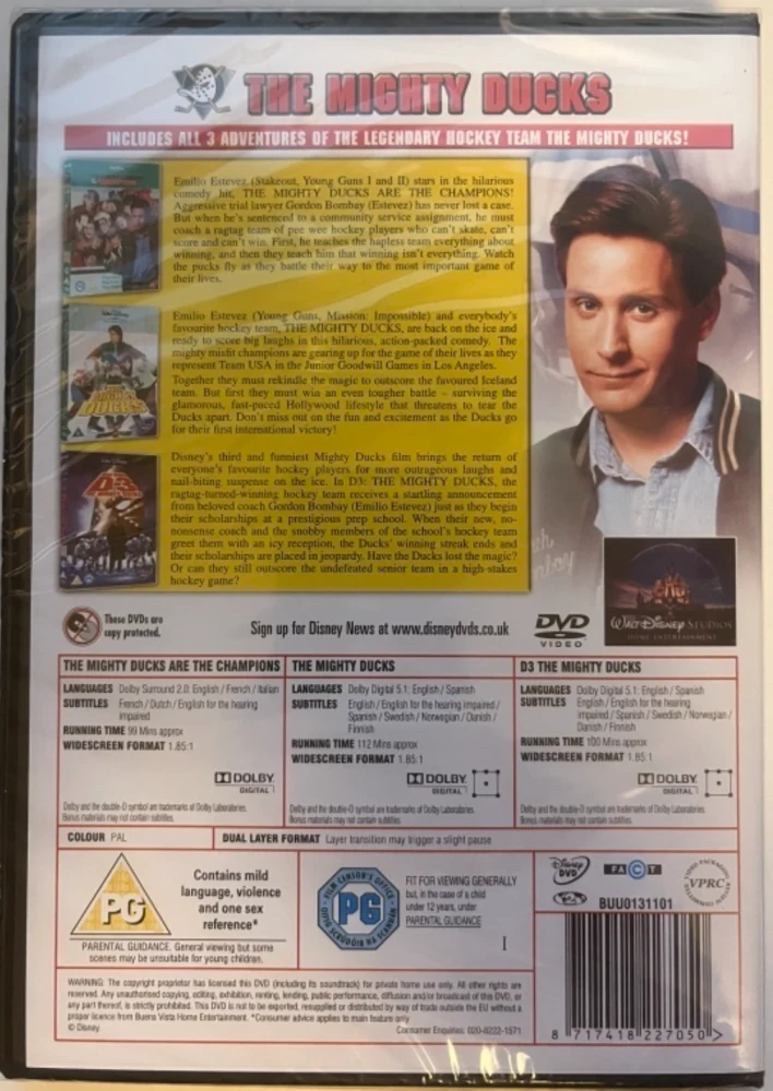 MESTARIT - kiekkokaukalon kauhut (The Mighty Ducks) Trilogy (3DVD) Emilio Estevez