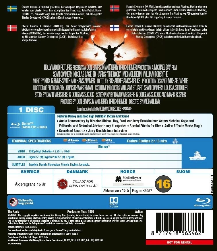 The Rock - paluu helvettiin (Blu-ray) Nicolas Cage, Sean Connery (1996)