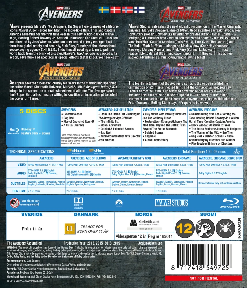 The Avengers Assembled - Complete 4-Movie Collection (Blu-ray) 2012-2019 (Avengers 1-4)