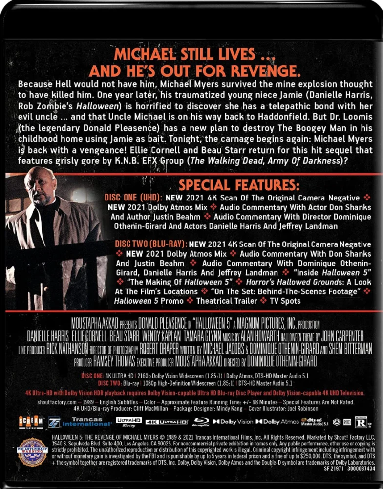 Halloween 5 - kirous - HALLOWEEN 5 : Collector's Edition [4K Ultra HD] HALLOWEEN 5 - Revenge of Michael Myers