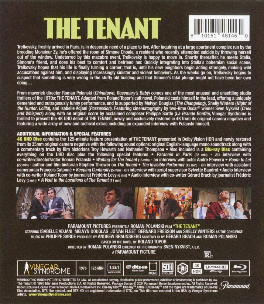 Vuokralainen - The Tenant - Limited Edition Deluxe Magnet Window Box + Slipcover Set (2-disc Set: 4K Ultra HD / Region A Blu-ray) Vinegar Syndrome