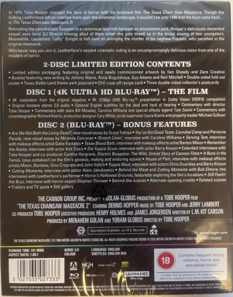 Teksasin moottorisahamurhaaja 2 - The Texas Chainsaw Massacre 2 - Limited Edition (4K Ultra HD + Bonus Blu-ray) Arrow