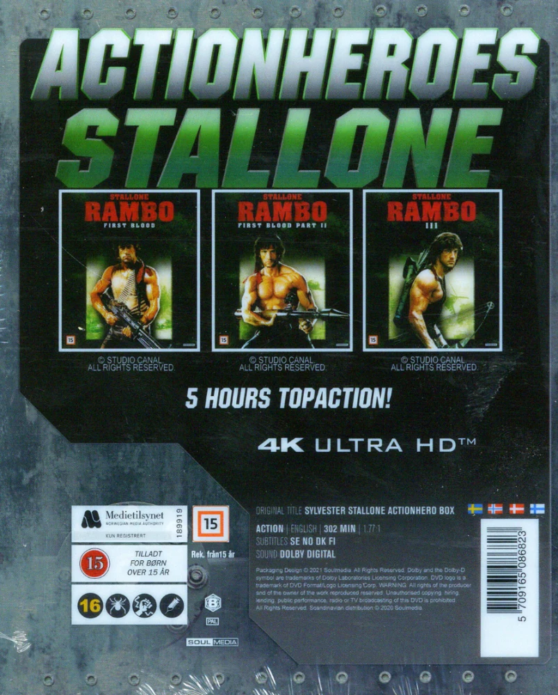 Rambo Action Heroes - Limited Edition Steelbook (4K Ultra HD) (3 disc) Rambo – First Blood, Rambo – First Blood Part II ja Rambo 3 (Sylvester Stallone)