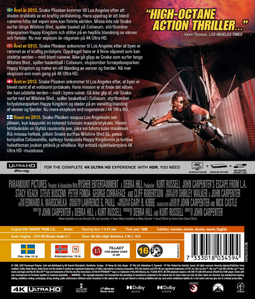John Carpenter's Escape From L.A. (4K Ultra HD) Pako L.A.:sta