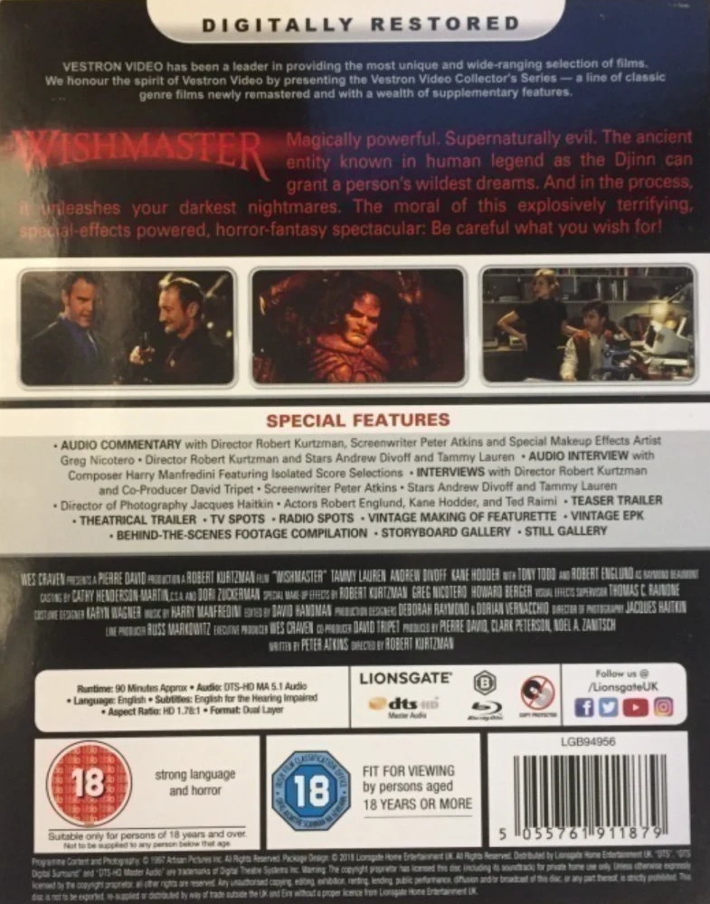 Wishmaster (Blu-ray) [Slipcover] Wes Craven [1997] UNCUT