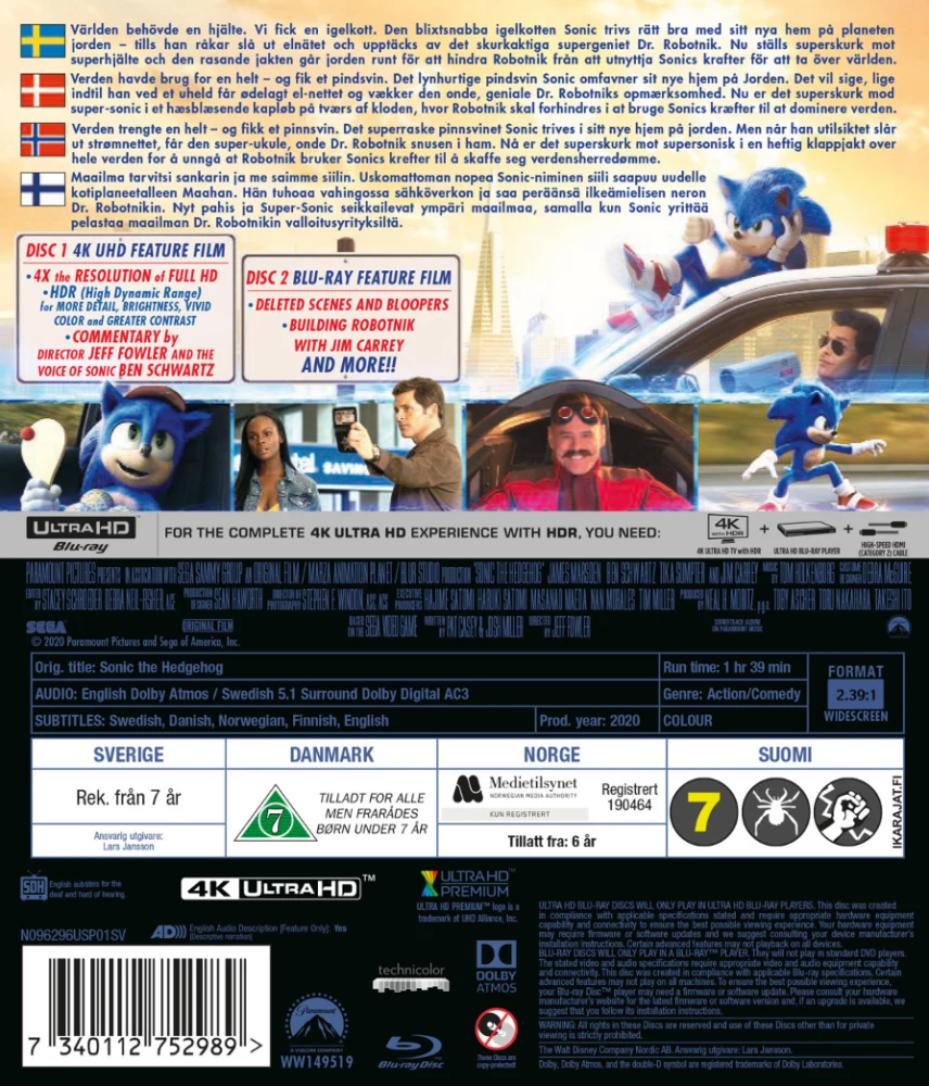 Sonic the Hedgehog (4K Ultra HD + Blu-ray) Sonic the Movie