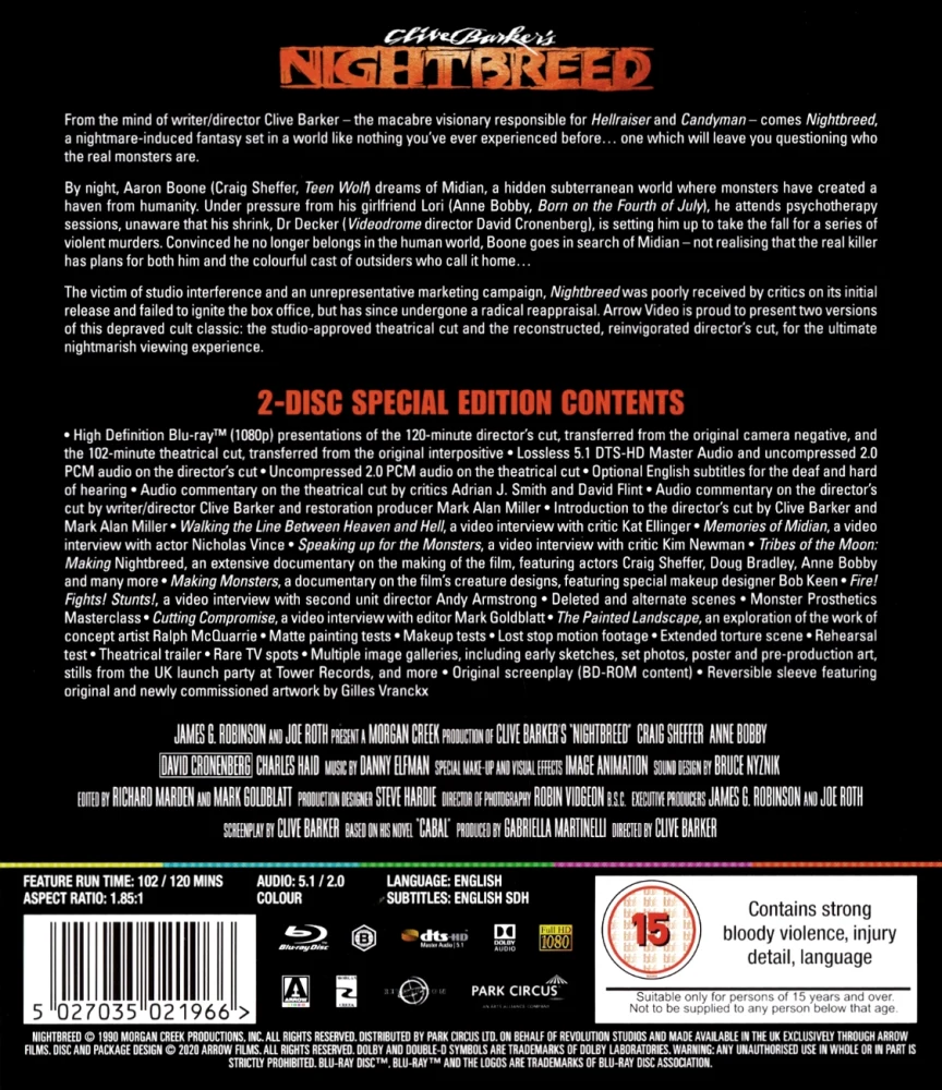 Yön kansa (Blu-ray) Clive Barkerin (1990) (ARROW) Nightbreed - 2-Disc Special Edition (Director's Cut)