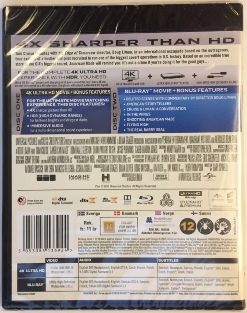 American Made (4K Ultra HD + Blu-ray) Tom Cruice