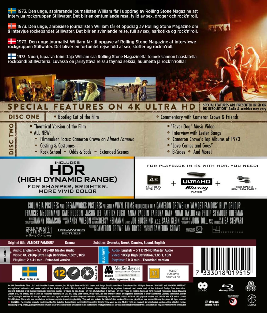 Melkein julkkis - Almost Famous (4K Ultra HD + Blu-ray)