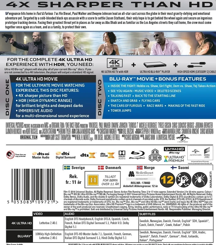 Fast & Furious 7 (4K Ultra HD + Blu-ray) Slipcover