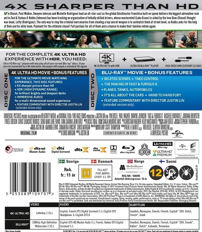 Fast & Furious 6 (4K Ultra HD + Blu-ray) Slipcover