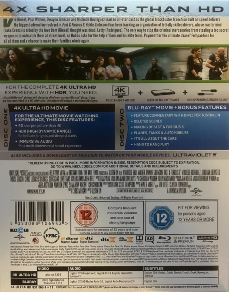 The Fast & Furious 6 (4K Ultra HD + Blu-ray) Slipcover (Furious 6)