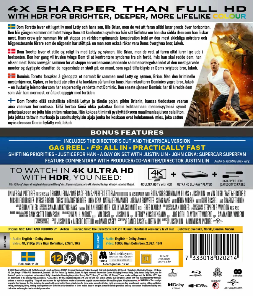 Fast & Furious 9 - The Fast Saga (4K Ultra HD + Blu-ray) Theatrical Version + The Director's Cut (F9)