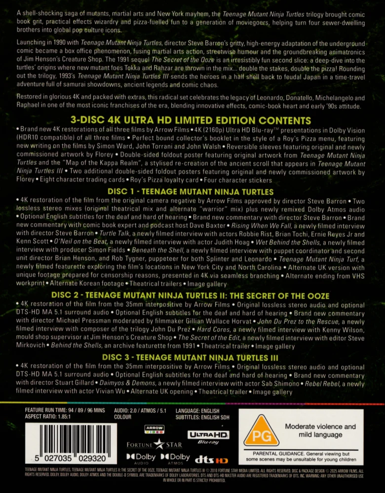 Teini-ikäiset mutanttininjakilpikonnat - Trilogia - Limited Edition (4K Ultra HD) (Arrow) Teenage Mutant Ninja Turtles Trilogy