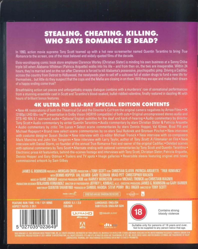 True romance: Director's cut [4k Ultra-HD] (Tuonti) Arrow Video (1 Movie, 2 Cuts) (teatteriversio myös mukana)