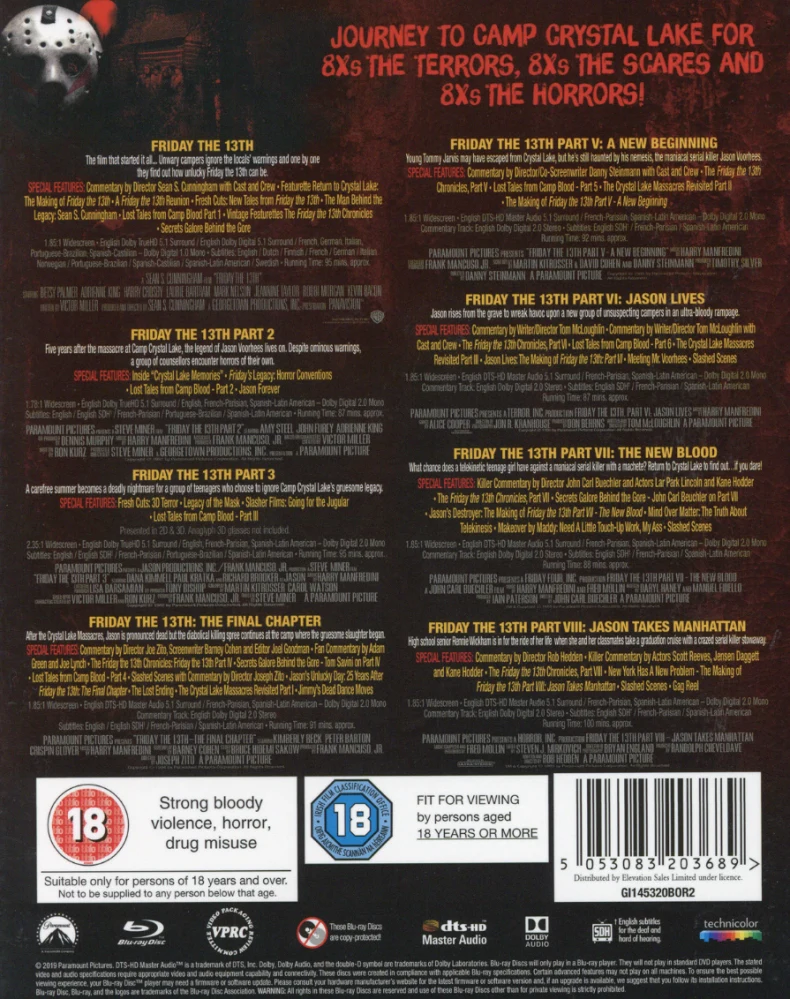 Perjantai 13. päivä / Friday the 13th Collection (1-8) (Blu-ray) Slipcover