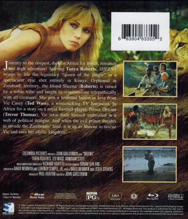 Sheena - viidakon kuningatar (Blu-ray) VHS Retro Packaging (1984) Mill Creek (Slipcover)